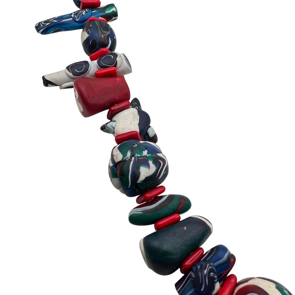 Vintage Handmade Polymer Clay Necklace Sterling Silver Clasp 24" Red Blue Art - Picture 6 of 16